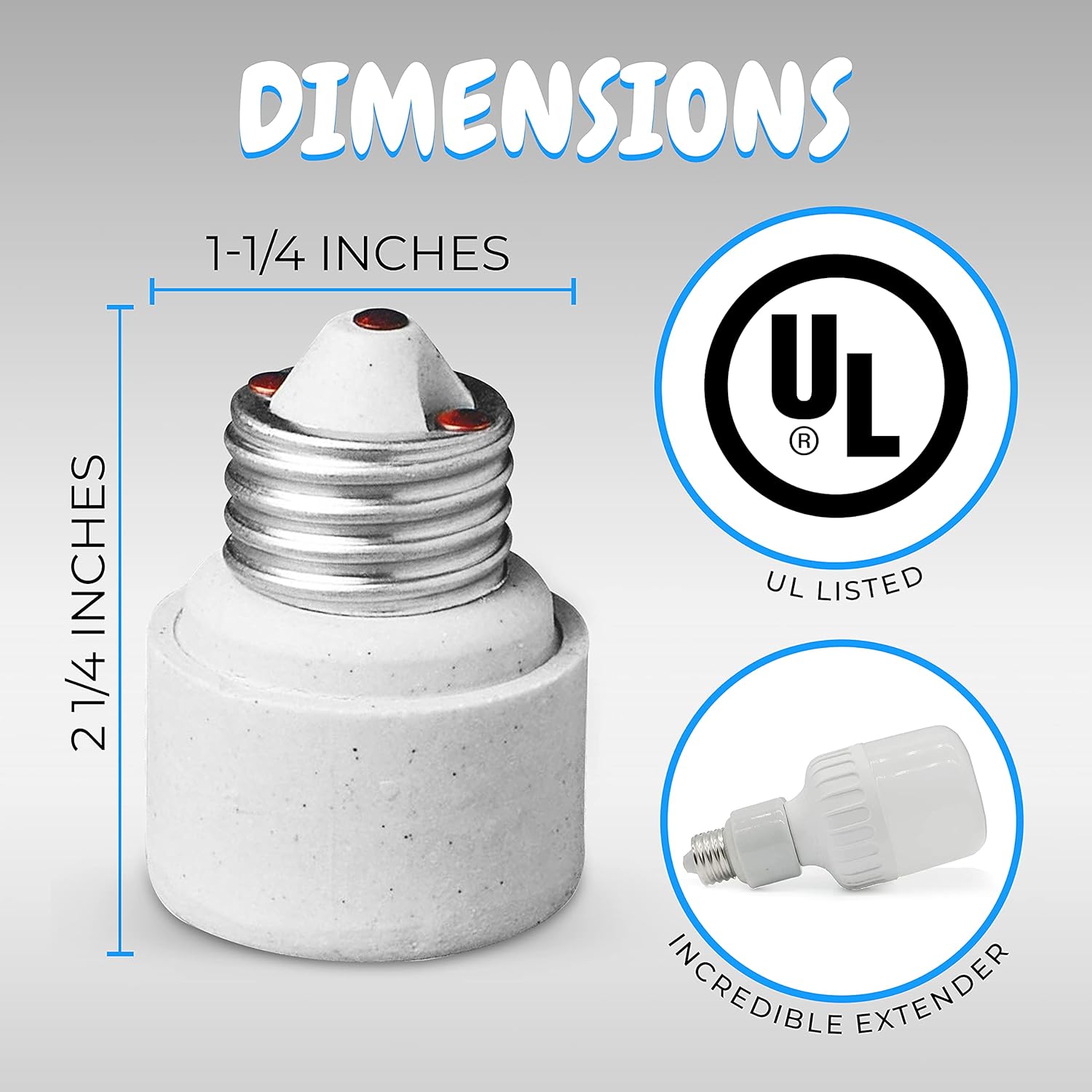OhLectric Porcelain Socket Extender - Medium to Medium Base Socket Extender - Increases Bulb Height to 1-¼ Inch - Durable Porcelain Extender - Lamp Parts and Accessories - 660 Watts - OL-42506