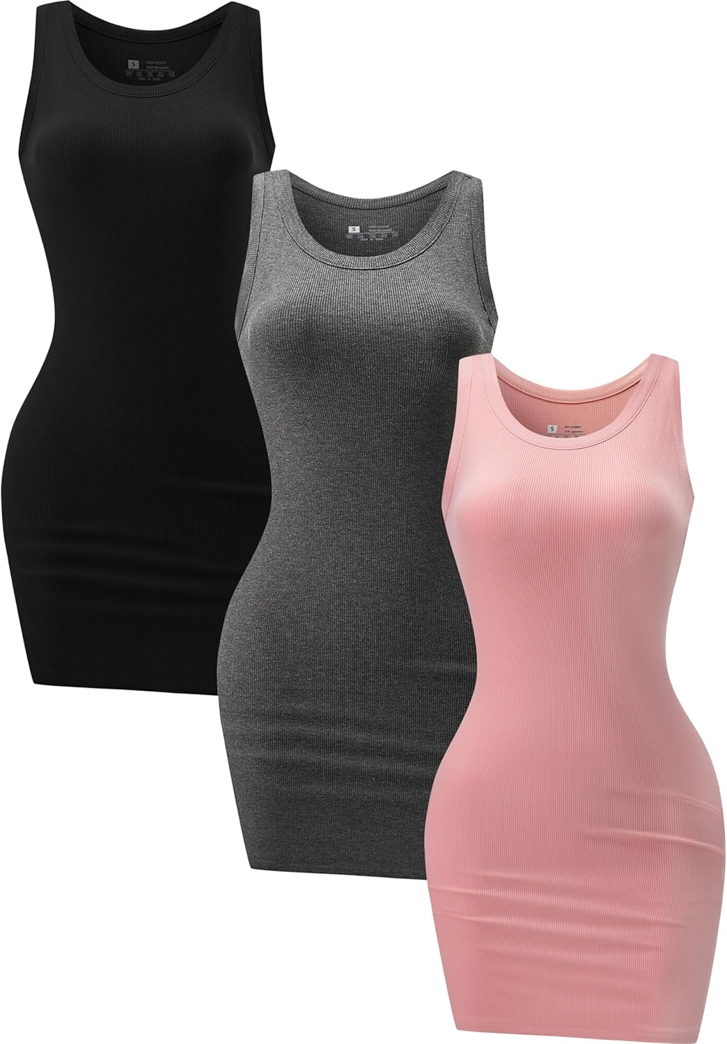 3 Pack Summer Dresses Women  Ribbed Tank Scoop Sleeveless Bodycon Mini