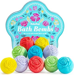 Bath Bomb Gift Set for Women – 10 Pack Handmade with Natural Essential Oils, 5 Aromatic Scents, Relaxing Rose Bubble Bath, Self Care Birthday & Summer Gifts for Mom, Wife, and Her