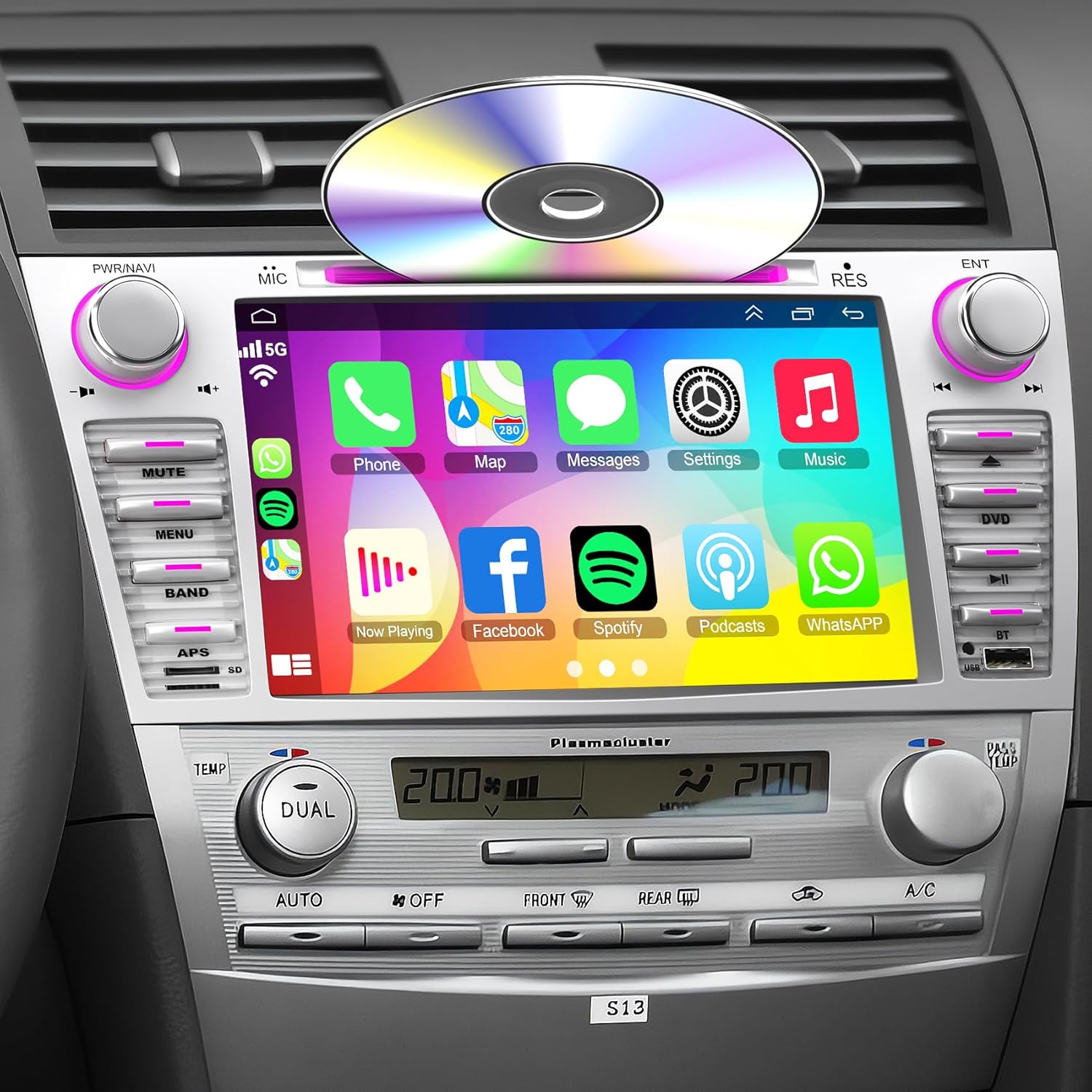 Car Stereo with DVD/CD for Toyota Camry 2006-2011 withou J-B-L Sound System, 8" IPS Touch Screen Car Radio with Wireless CarPlay/Android Auto, Backup Camera,SWC,DSP, FM/AM Radio