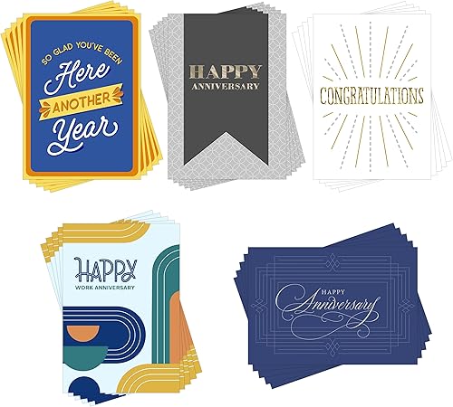 Hallmark Business - Tarjetas de aniversario de trabajo surtidas (25 unidades) para clientes, empleados, clientes, miembros, grupos, asociaciones,