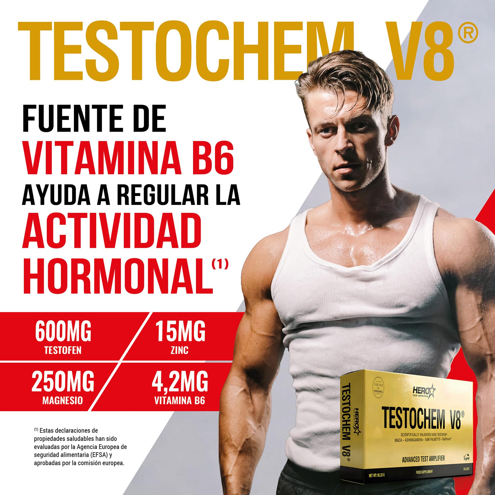 HERO TECH | TESTOCHEM V8 90 Cáps. | Aumentador de testosterona | Aumento de fuerza y energía | Ingredientes 100% naturales