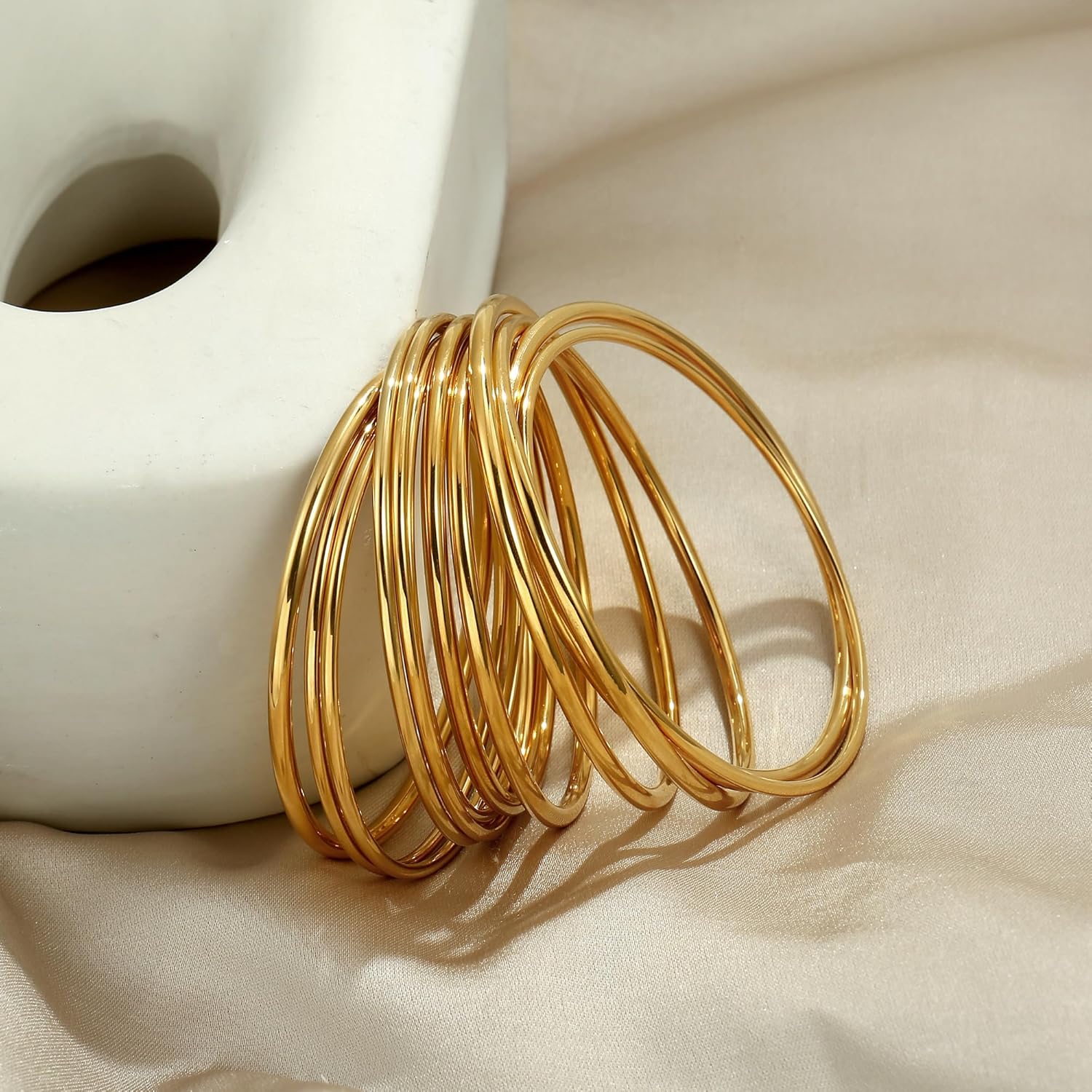 Elegance 11 designs 2mm/3mm Gold Plated Bangles Bracelets Set For Women Non Tarnish, Stainless Steel Bracelets Jewelry Stackable Thin Minimalistic Waterproof Gold Bangles - Image 4