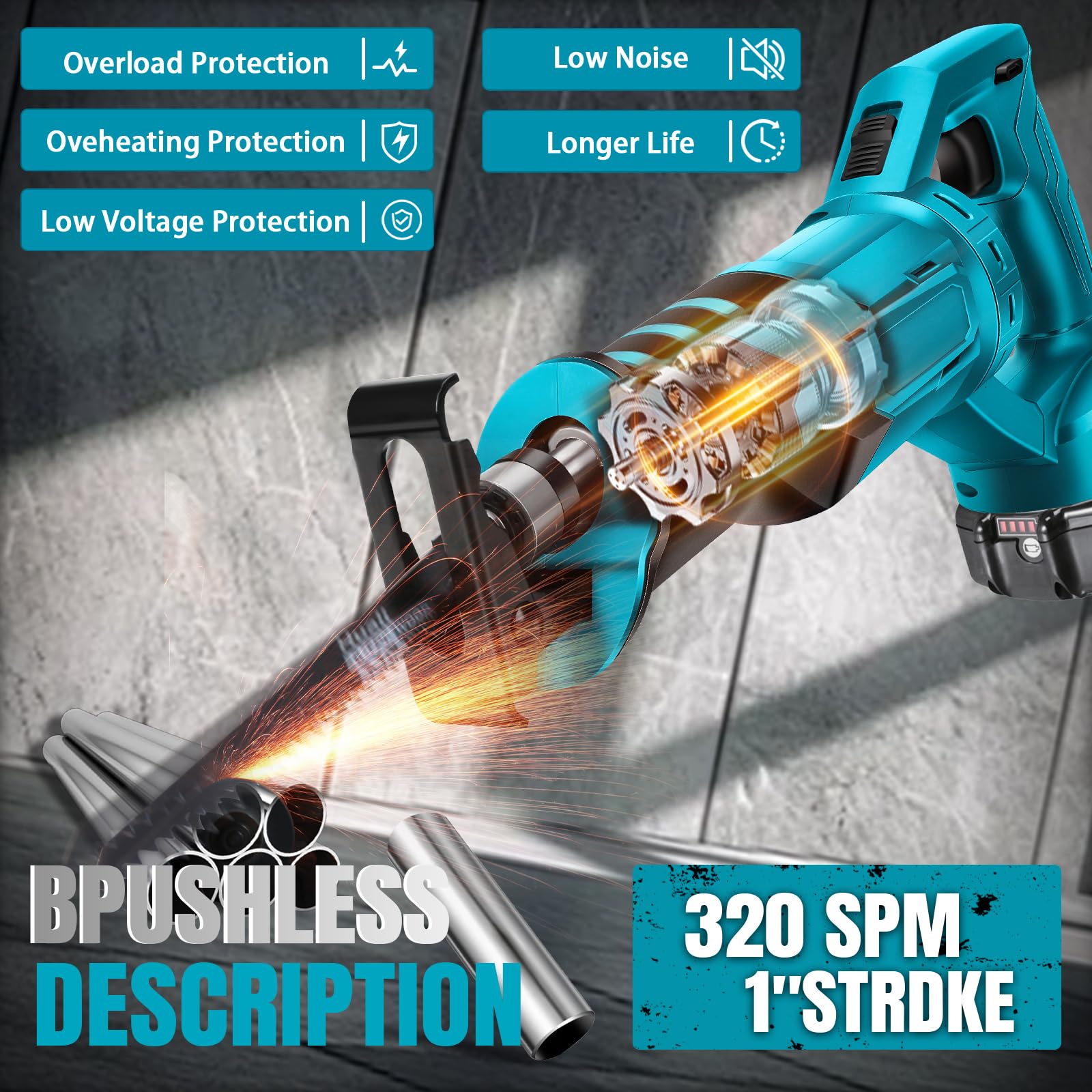 WingFly Sierra Sable Inalámbrica para Makita 18 V Batería, Sierra Alternativa Profesional con 4 Hojas de Sierra, 3000 rpm, Sierra Recíproca Eléctrica con Velocidad Variable