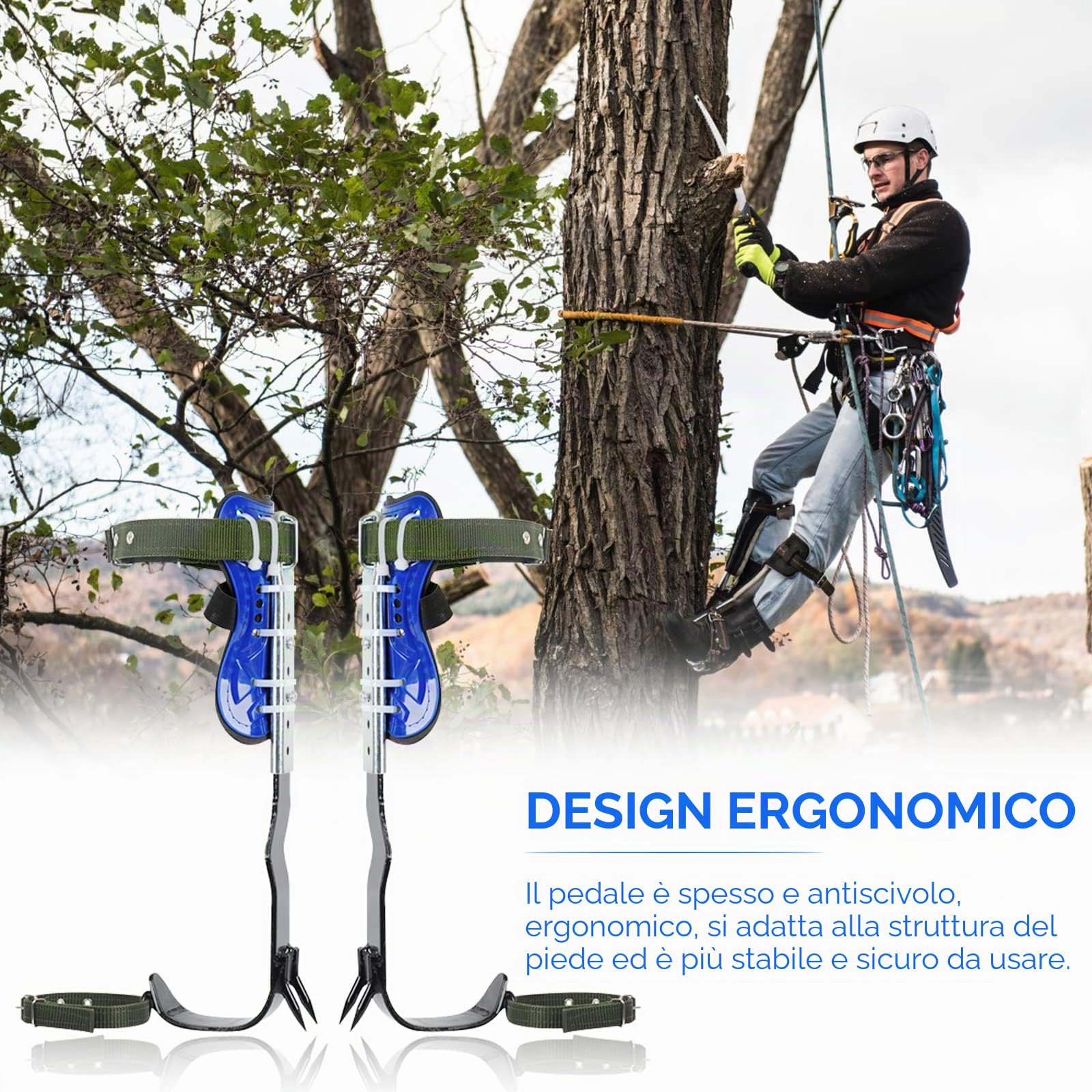 Set professionale di ramponi da arrampicata su alberi con imbracatura di sicurezza a 5 punti per tutto il corpo, attrezzatura da arrampicata aggiornata per la raccolta della frutta e il soccorso