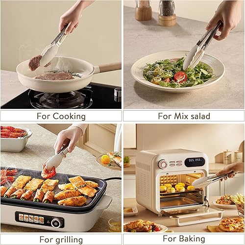 Miniatura 6 de CAROTE Pinzas para cocinar, pinzas de cocina de acero inoxidable resistentes al calor con puntas de silicona antiarañazos, perfectas para utensilios