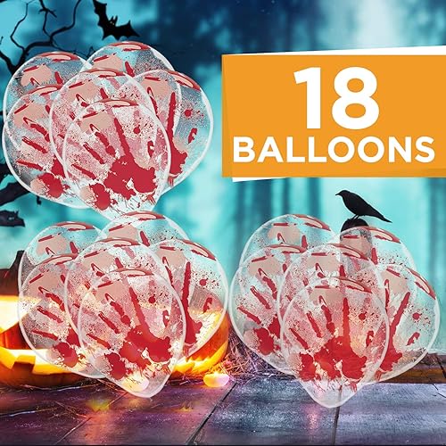 Miniatura 3 de Amscan Globos de látex transparente salpicados de sangre | 18 unidades | Ideal para tema de asilo embrujado, decoración de fiesta de Halloween