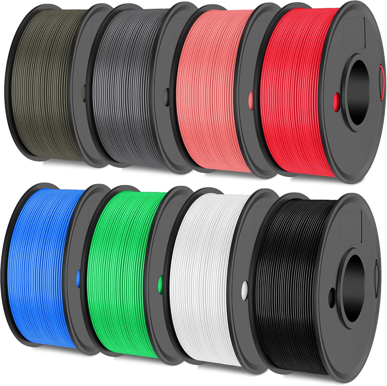 SUNLU 3D Printer Filament, PLA Matte Filament Bundle, 1.75mm PLA Filament Muticolor, Smooth Matte Surface, Neatly Wound Filament, 250G Spool, 8 Rolls, Black+White+Red+Blue+Green+Pink+Grey+Clay