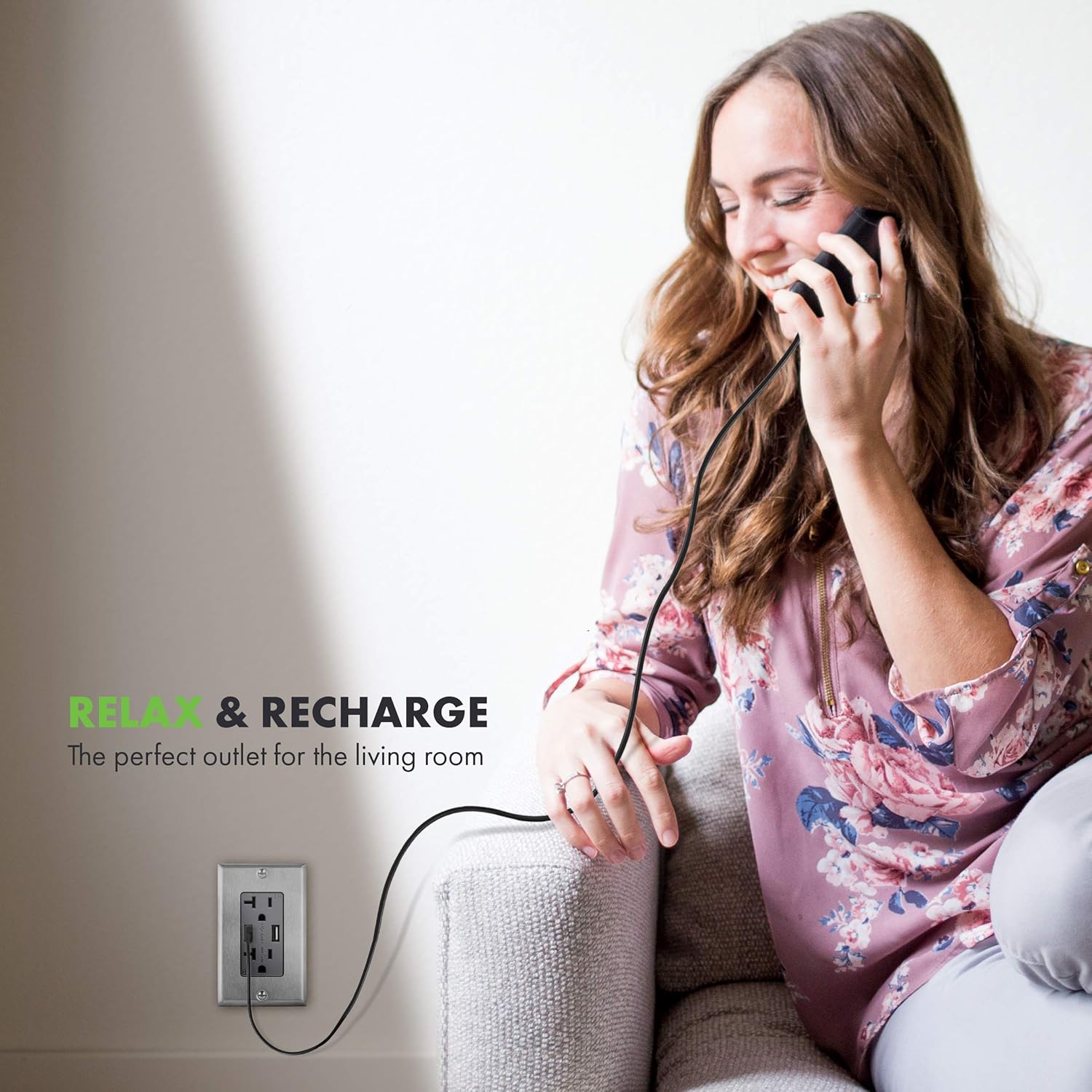 TOPGREENER 4.8A High Speed USB Outlet Wall Charger with Stainless Steel Decorator Wall Plate, 24W, 20A Tamper-Resistant Receptacle, UL Listed, TU22048A-GYWP-7731, Gray