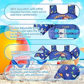 Chriffer Kids Swim Vest Life Jacket for 30-55 Pounds Boys and Girls, Toddler Floaties with Shoulder Harness Arm Wings for 2,3,4,5,6,7 Years Old Baby