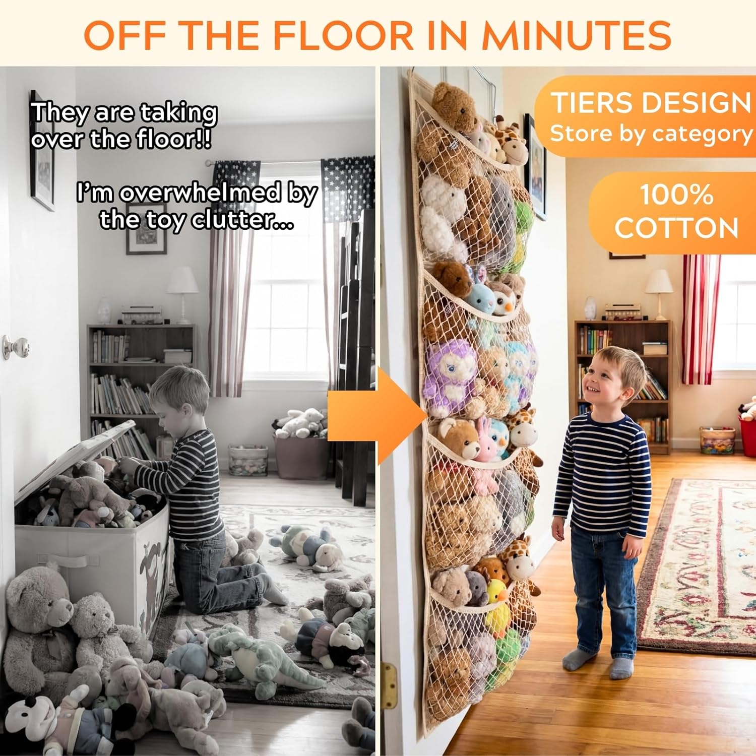 over the door stuffed animal storage, cotton toy organizer for storage plush toys,baby supplies, stuffed animal holder with 4 large pockets, hanging door organizer for nursery, bedroom, kids room beige normal