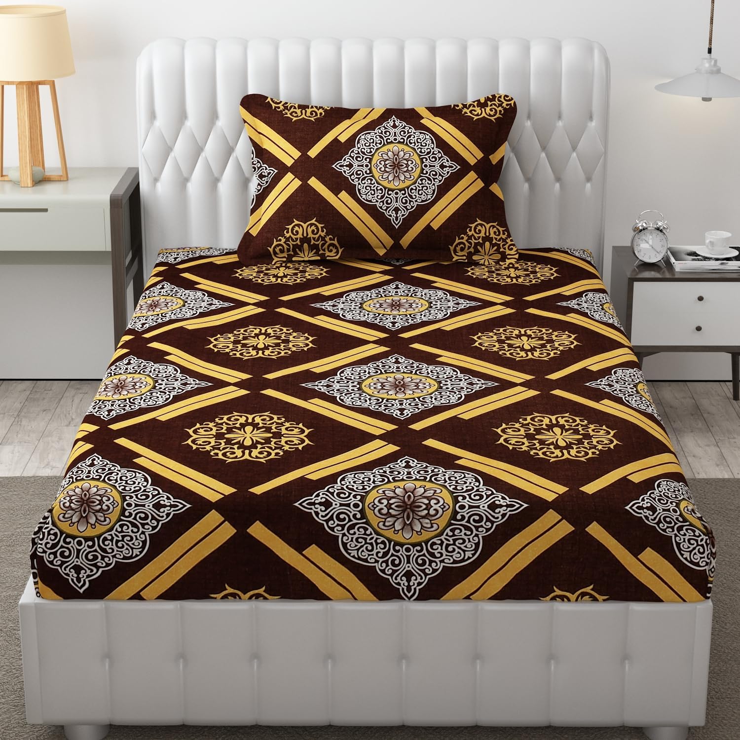 MallowWorld King Size | Microfiber Bed Sheet for Single Bed | Floral Design Bed Spread with 1 Pillow Covers | Wrinkle Free Hypo-Allergenic Bedsheets/Bedcover (60x90 Brown DMAS) (B0CVFS19J9) Amazon Price History, Amazon Price Tracker