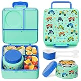Bento Box for Kids Adult&comma; BPA Free & Leakproof Toddler Lunch Box with 8&period;5oz Insulated Thermos Food Jar&comma; Utensils & Sauce Jar&comma; Dishwasher Safe 3 or 4 Compartment Container for School Girl Boy