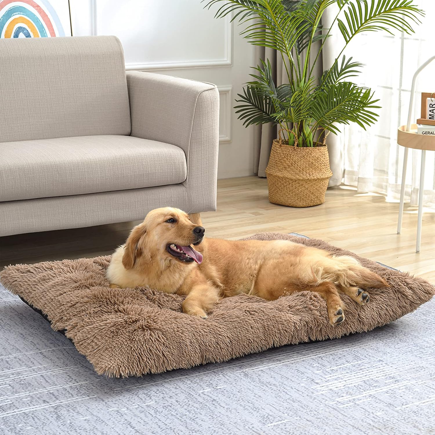 Medium Dog Bed Cat Bed for Crate, Washable Fluffy Calming Pet Bed Mat, PP Cotton Waterproof Anti-Anxiety Pet Kennel for Large Medium…