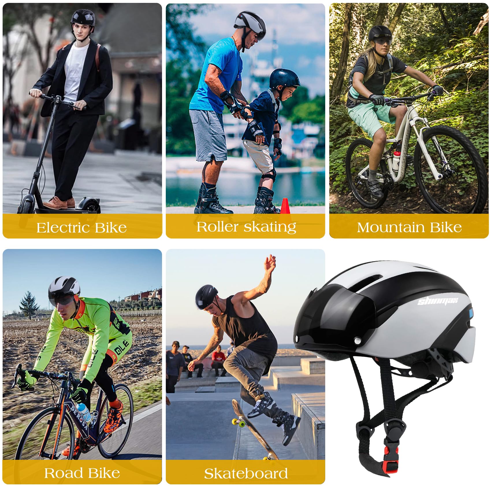 Casco de bicicleta de Kinglead, ajustable, con visor magnético desmontable, certificado CE, Unisex adulto, Negro y blanco