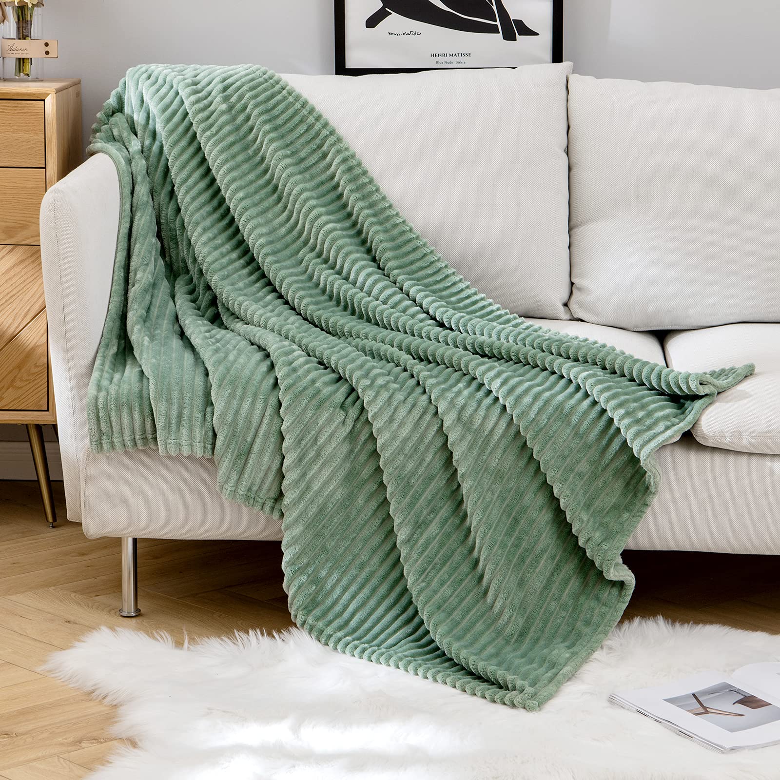 MIULEE Coperta Pile Calda Divano in Velluto Coperta Plaid Morbida per Singolo e Matrimoniale Letto Decorazioni Casa Poltrona Tinta Unita per Letto Ufficio Elegante 1 Pezzo 125x150 CM Verde Chiaro