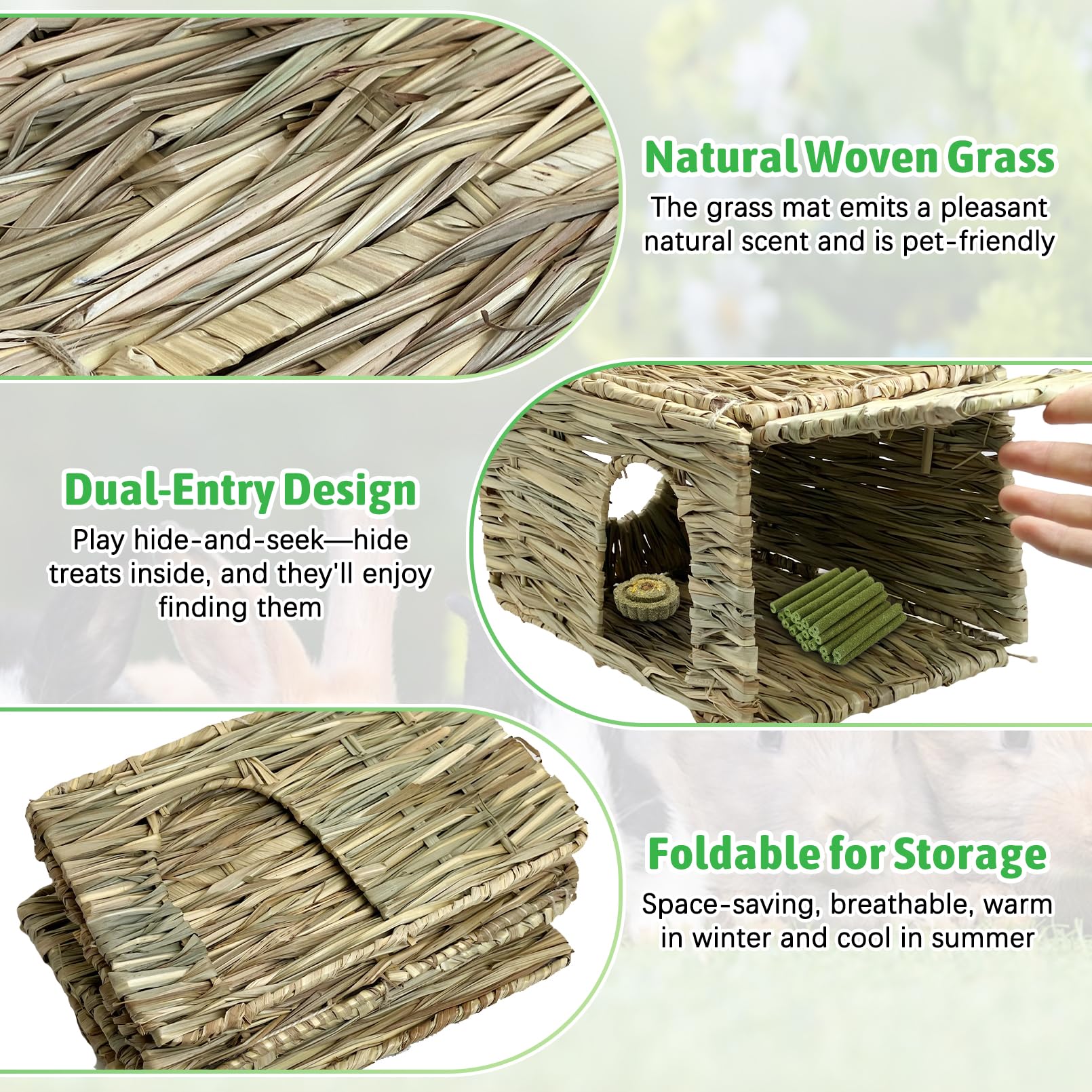 Tfwadmx Paquete de 2 Casas de Hierba de Conejo, Cama Cueva de Heno Tejida a Mano Natural, Juguete Plegable para Conejo, Hámster, Cobaya, Chinchilla, Hurón