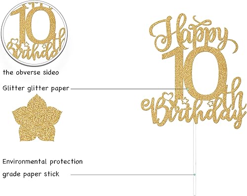 Miniatura 3 de Decoración para pastel de cumpleaños número 10, decoración de cumpleaños de 10 años, letrero de decoración de pastel de fiesta de la era de dos
