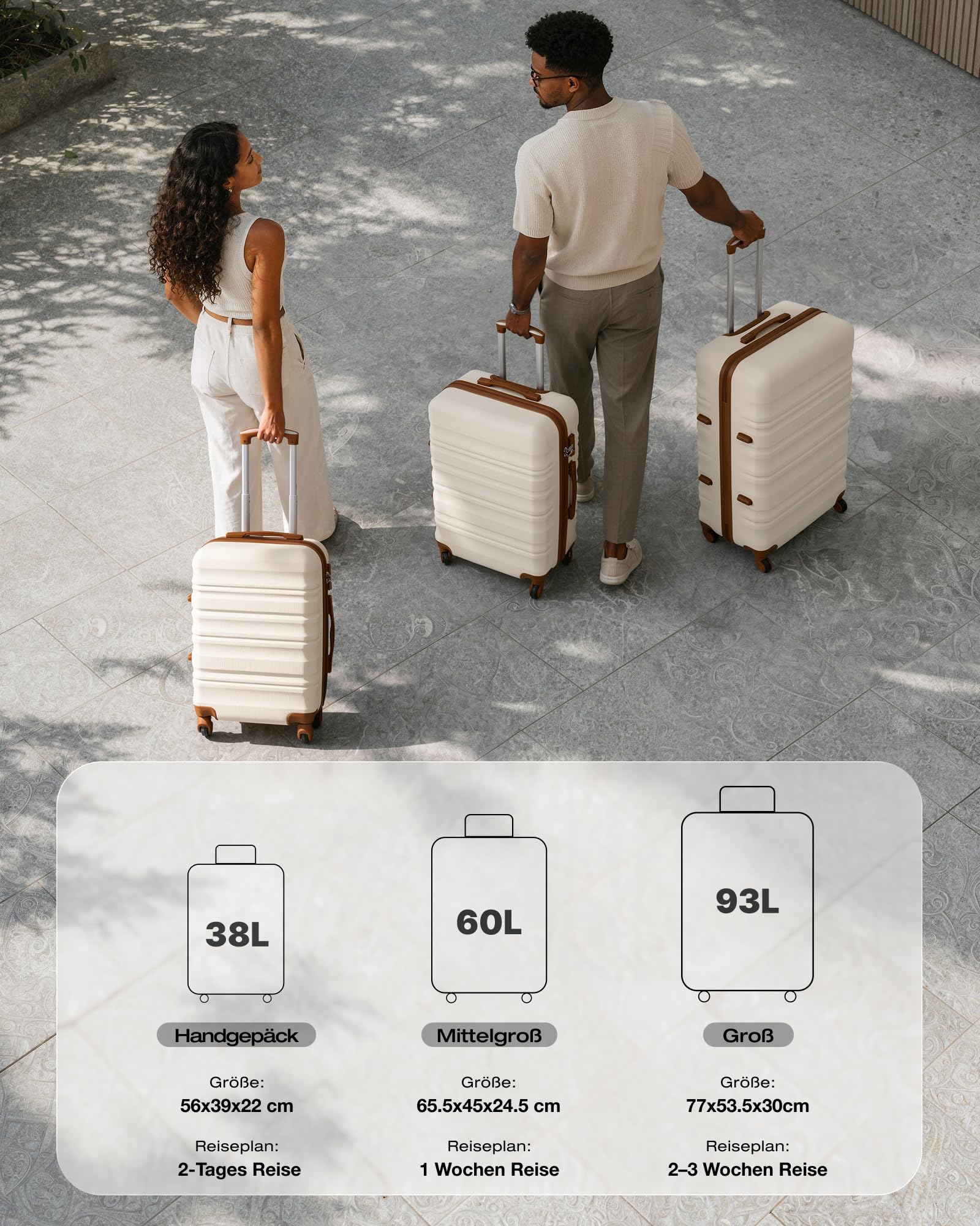 COOLIFE Hartschalenkoffer mit TSA-Schloss, 360° Drehbare Rollen, Reisekoffer für Geschäftsreisen, Weiß/Braun