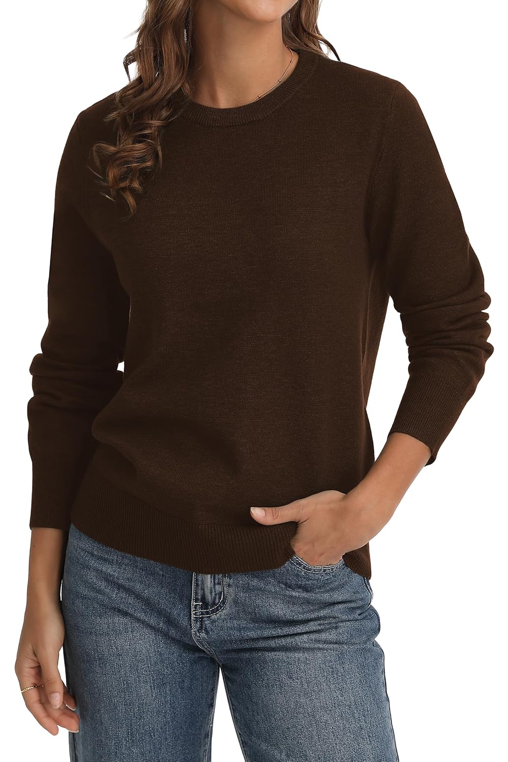 QUALFORT Pullover Sweaters for Women Long Sleeve Lightweight Crewneck Soft Basic Knit Loose Fit Top Fall Winter Trendy
