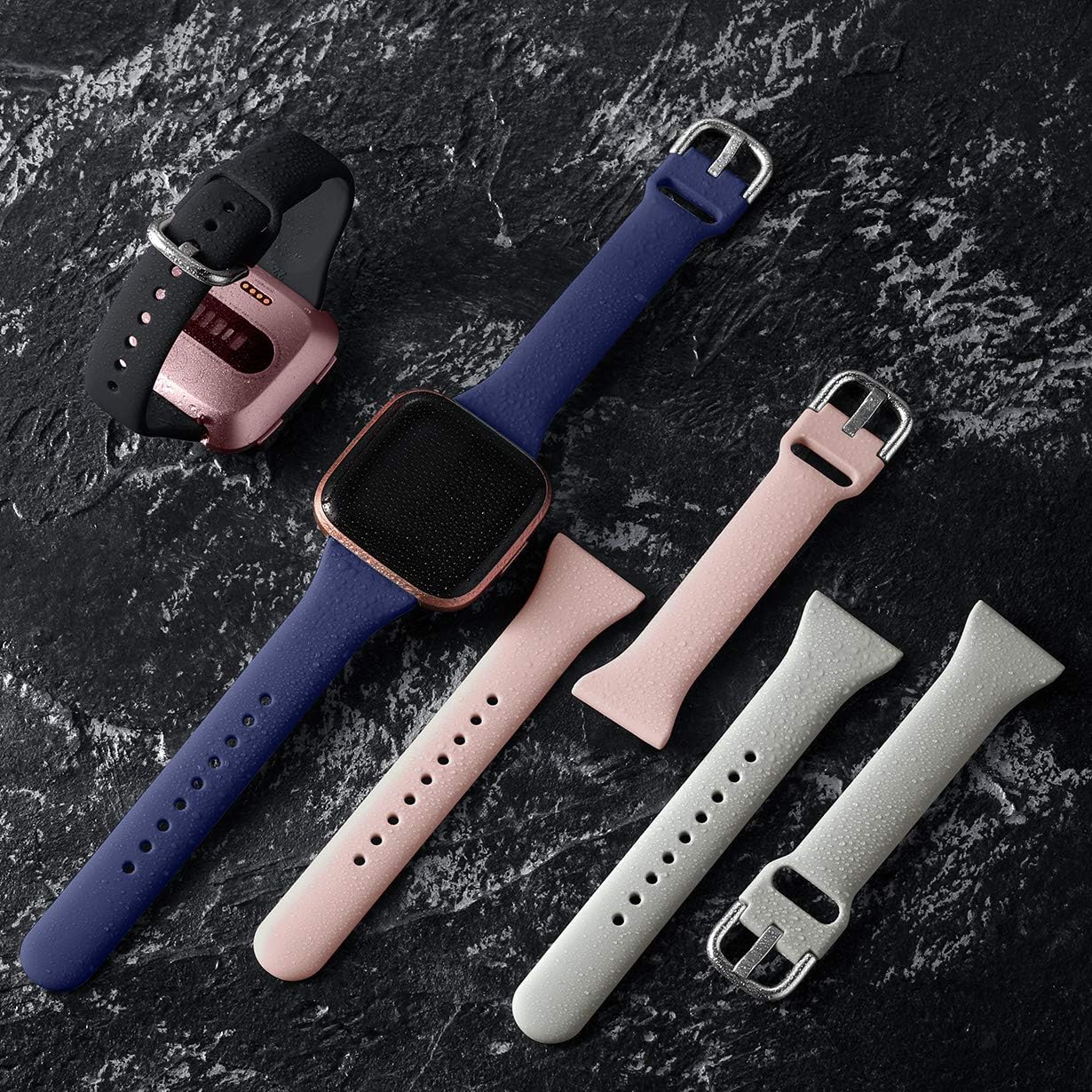 Wepro Compatible with Fitbit Versa 2 Bands/Fitbit Versa Bands, 4 Pack Slim Narrow Bands Compatible with Fitbit Versa Lite SE Smartwatch for Women Men, Small, Black, Blue