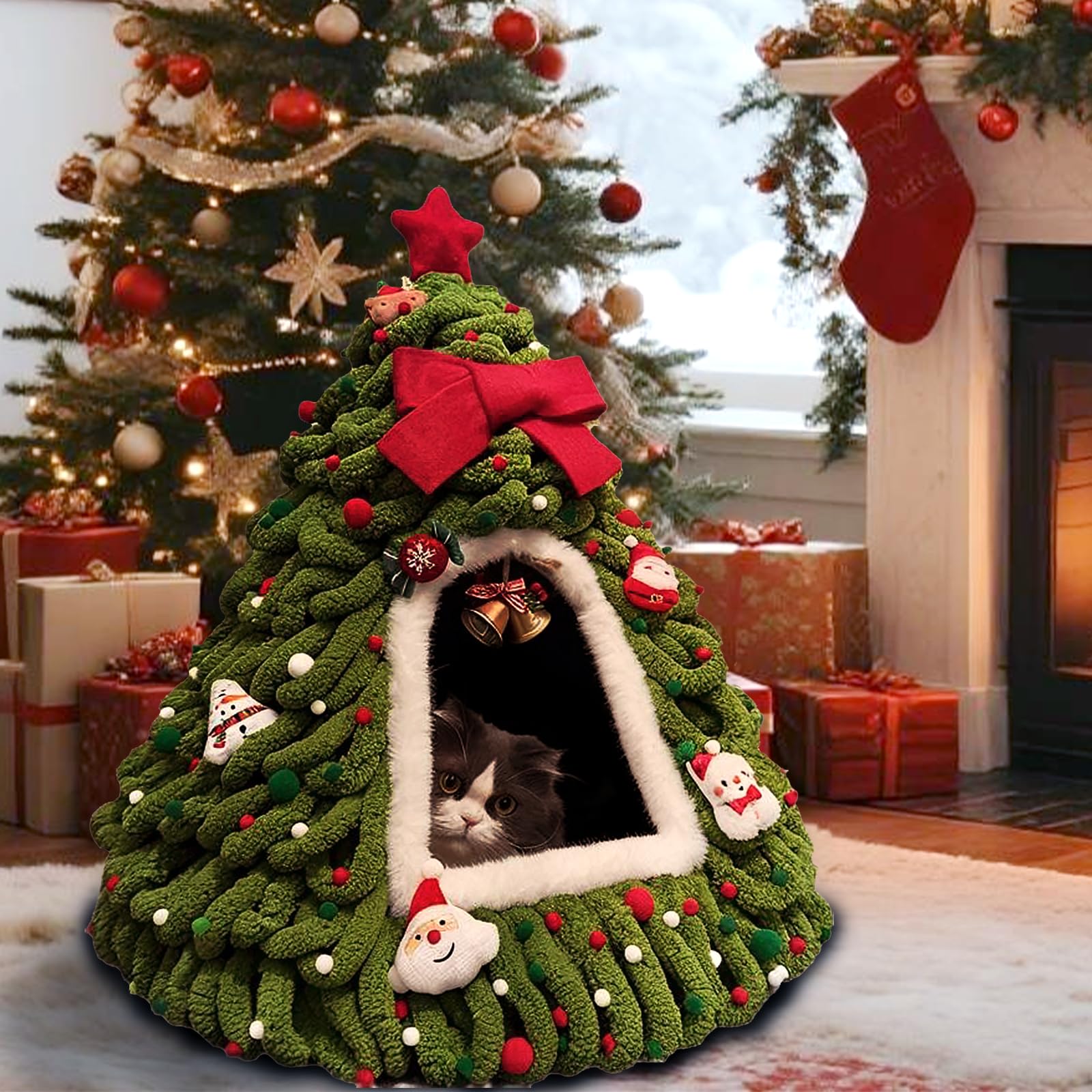 DIY Christmas Tree Cat Bed with Materials,Christmas Pet Tree House Package, DIY Felt Xmas Cave - Image 2