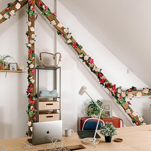 Miniatura 5 de Guirnalda de flores blancas artificiales de 41 pies, guirnalda de flores blancas para boda, guirnalda de flores artificiales para decoración de