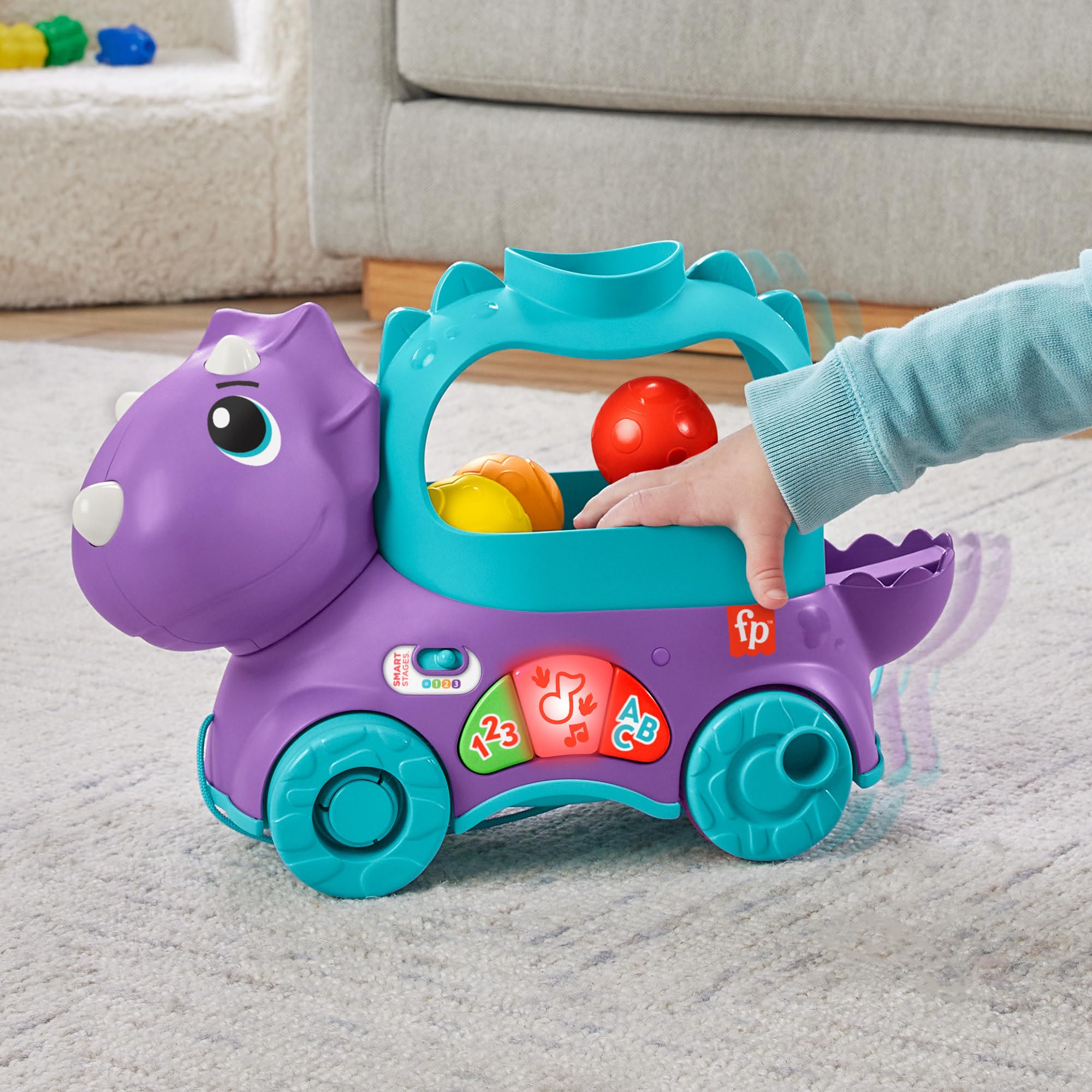 Fisher-Price Jouet D’Éveil Tricératops Lance-Balles Avec Effets Sonores Et Lumineux, 3 Niveaux D’Apprentissage Éveil Progressif, Version Française, Jouet Enfant, Dès 12 Mois, HNR56