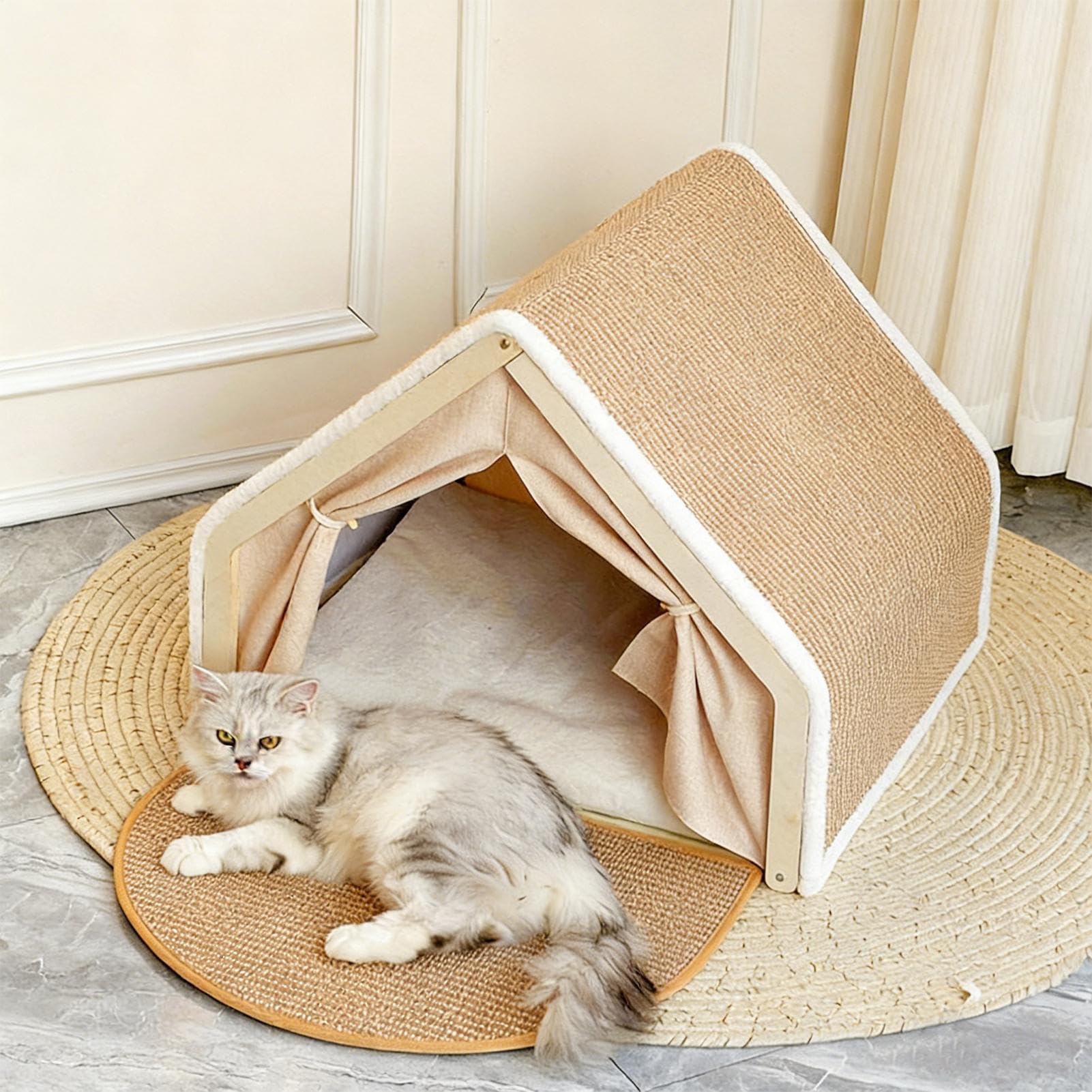 Tenda Cuccia Gatti Casa Riposo e Giochi con Tiragraffi in Sisal | Grande Cuccia Tana Per Gatti per Interni Casa Soggiorno Camera da Inverno