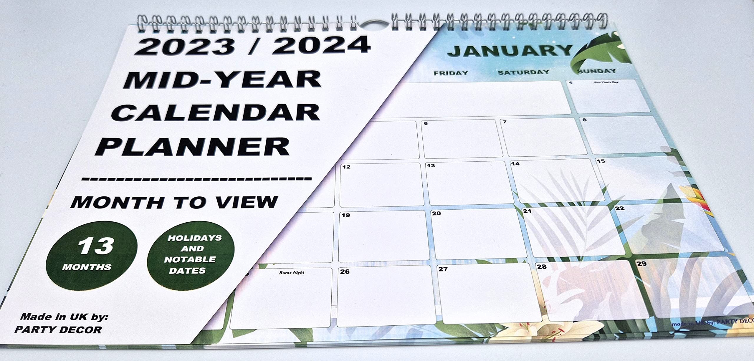 A4 Size Wire Bound Tropical Mid Year Calendar 2023-2024, Month to View, Great for the Home Office, Classroom or Work Place - Image 2