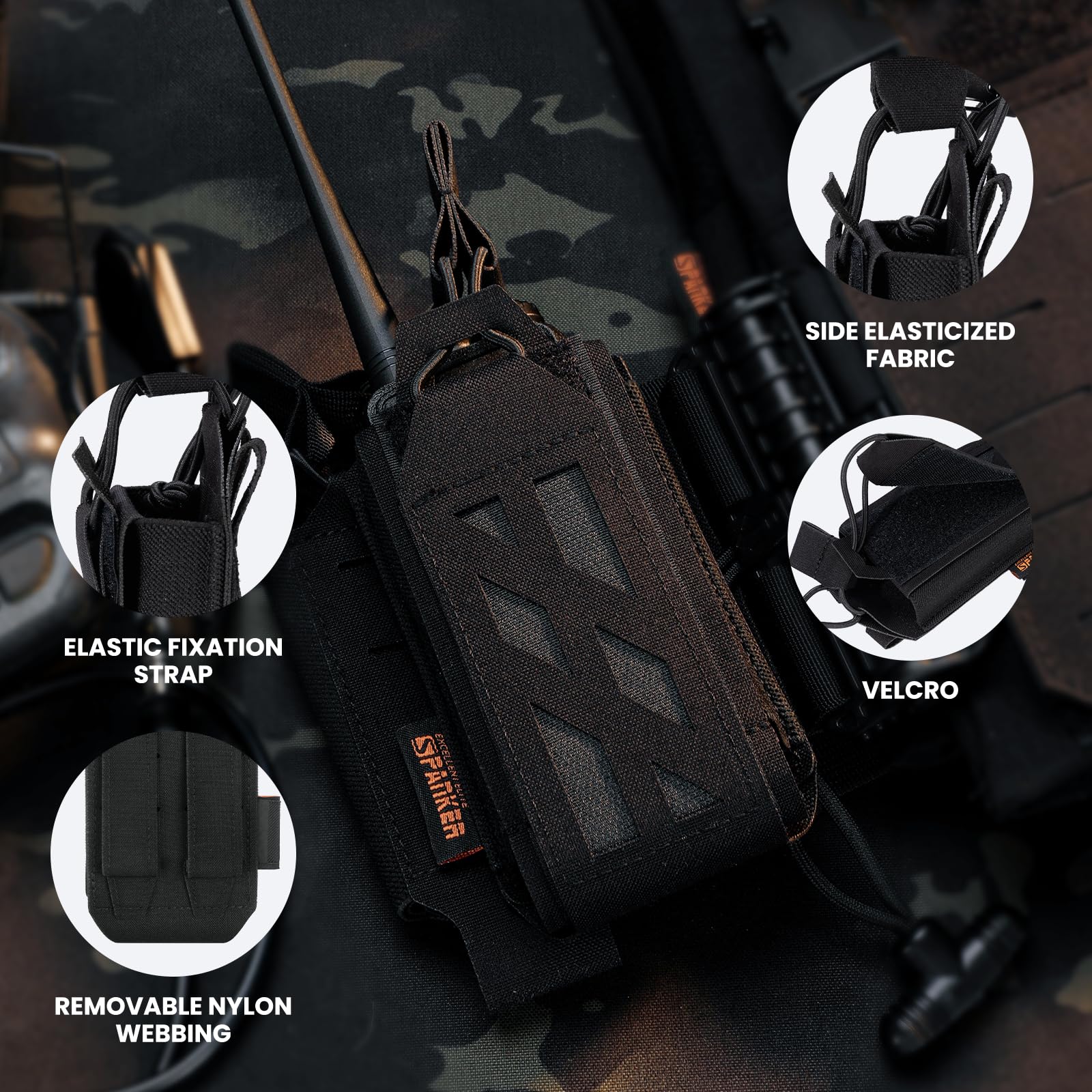 EXCELLENT ELITE SPANKER Tactical Molle Radio Pouch Nylon Adjustable Walkie Talkie with Elastic Cord Radio Holster for Police Security Rescue — view 3