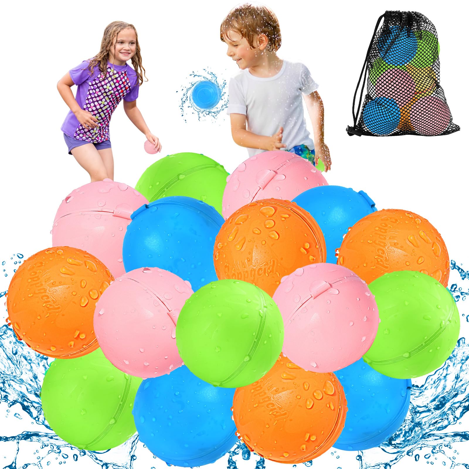KOKODI Gavettoni Riutilizzabili Magnetici Autosigillanti, Palloncini Acqua Riutilizzabili in Silicone BPA-Free, Bombe d'Acqua per Giochi Acqua Bambini, Spiaggia, Piscina (16PZ)