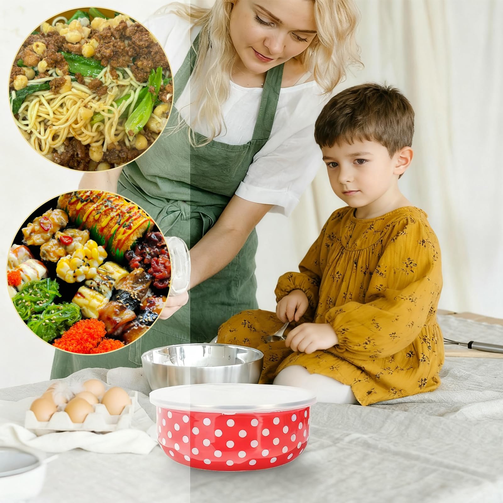 Ciotole Smalto con Coperchio, Ciotola per con Ciotola Smaltata, Scodelle Smaltate, 5 Pezzi di Pasta per Zuppa, Robusto e Resistente, Applicazioni Versatili, Adatto per La Casa e il Campeggio