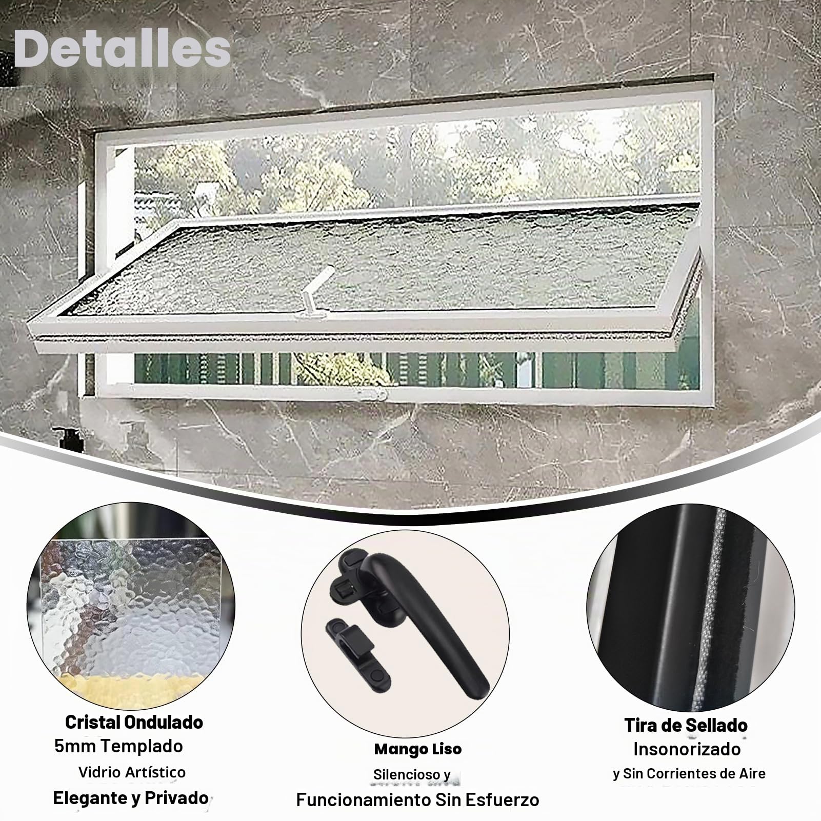 Ventana rectangular de metal, ventana giratoria 360° con cristal de seguridad y asas, ventana de ventilación empotrable para reemplazar el baño, cocina, salón, sótano (WHITE-A80 × 40)