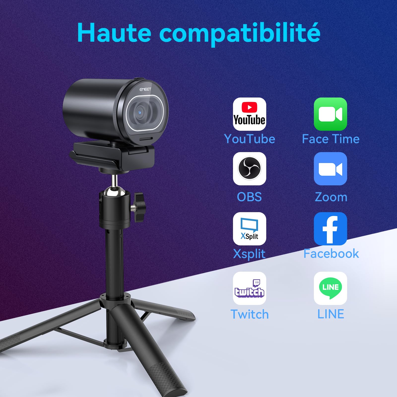 eMeet Webcam 4K S600, Webcam 1080P pour PC avec Microphone, Autofocus PDAF, Correction de la lumière, Champ de Vision 73°, Cache de confidentialité, Plug&Play, Camera pc avec Microphone pour Zoom