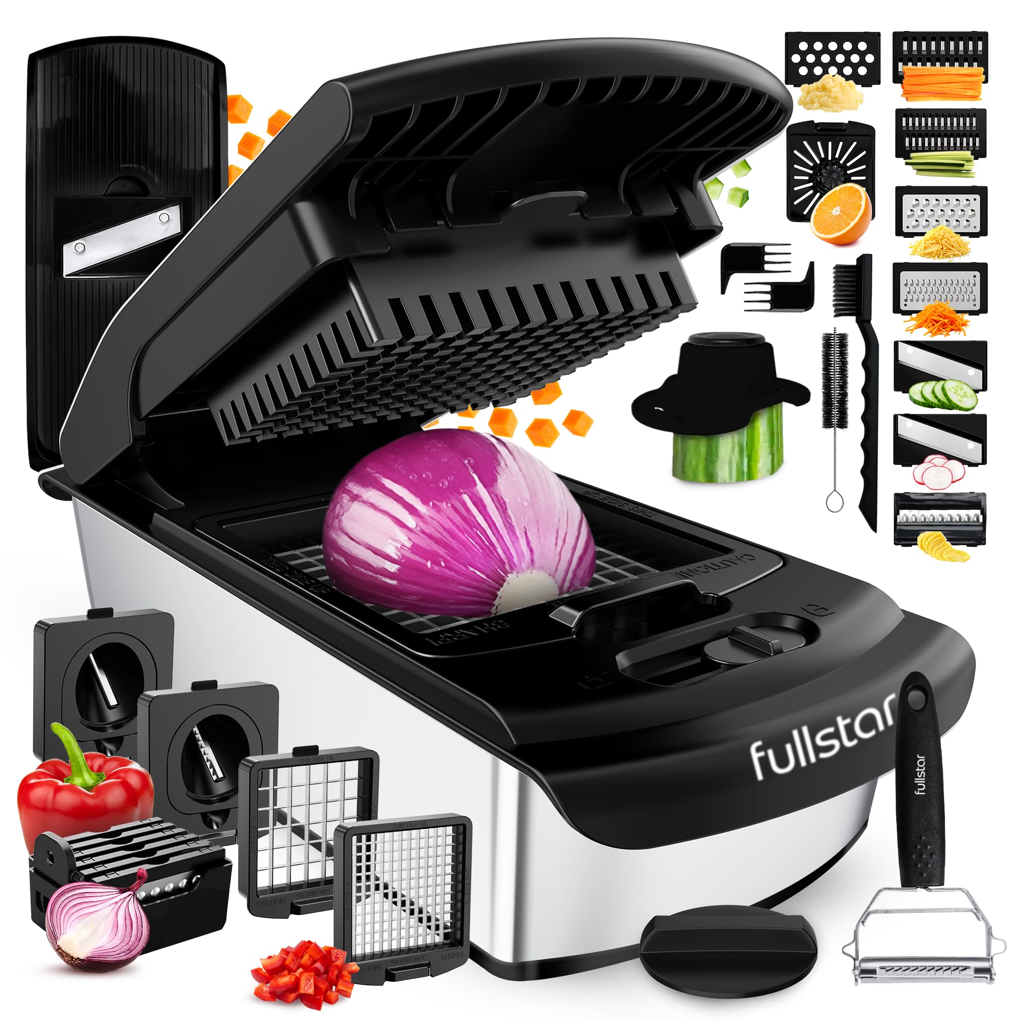 Fullstar The Original Pro Chopper - Vegetable Chopper and Spiralizer, Food Chopper with Container, Fruit Slicer, Kitchen Gadgets & Accessories, Home Essentials (14 in 1, Silver)