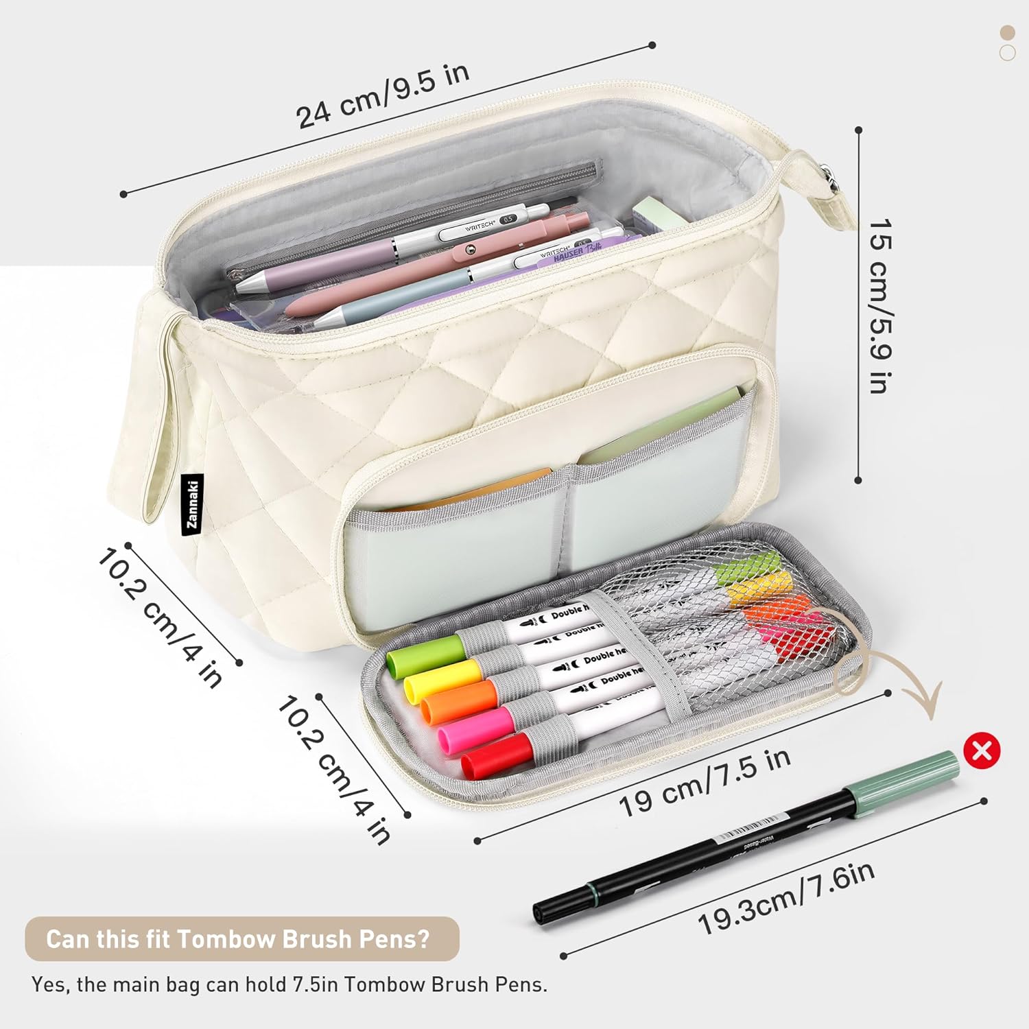 Zannaki Soft Quilted Large Pencil Pouch Organizer with Wide Opening for Boys Girls Teens - Extra Big Capacity Pen Pencil Bag with Zipper, Portable Pencil Case Box for School, College, Cosmetic Gift - Image 6