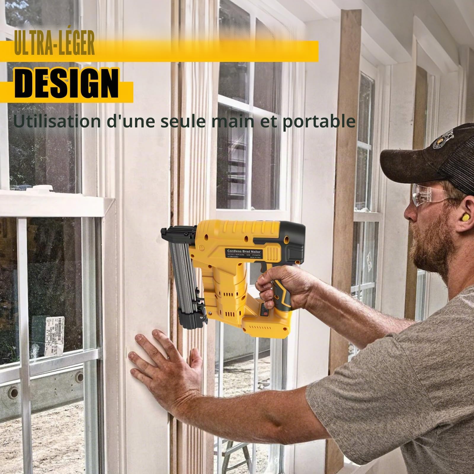 Pistolet à ongles 18GA compatible avec batterie Dewalt 20 V, cloueuse Brad sans fil 2 en 1, agrafeuse électrique, 500 clous et 500 agrafes incluses pour l'amélioration de la maison, le travail du bois
