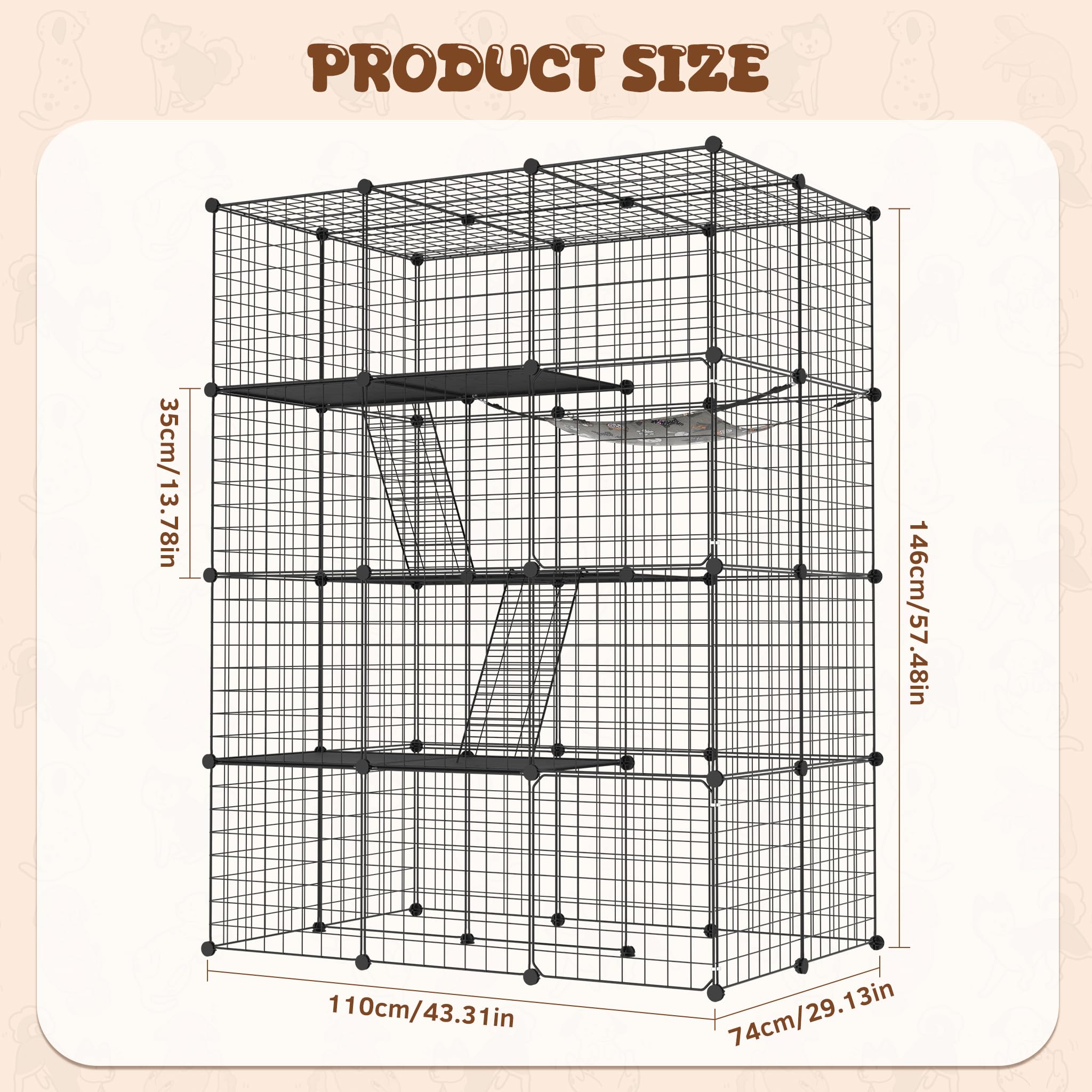Froadp Jaula de metal para gatos con hamaca desmontable, 2 escaleras y 2 puertas, recinto para gatos de 4 pisos, transportable para gatos, conejos, chinchilla