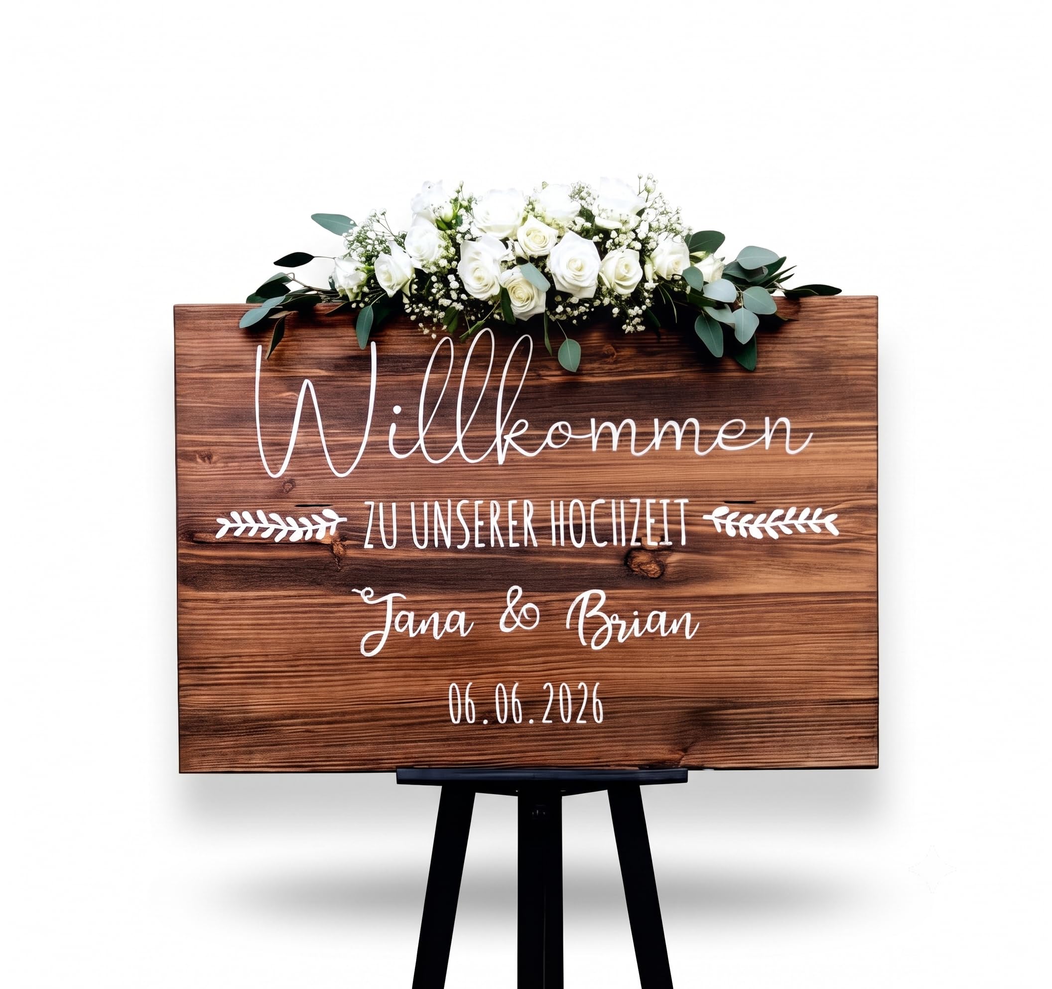 Willkommensschild Hochzeit aus Holz, Hochzeitsschild personalisiert mit Namen, Holzschild Hochzeit