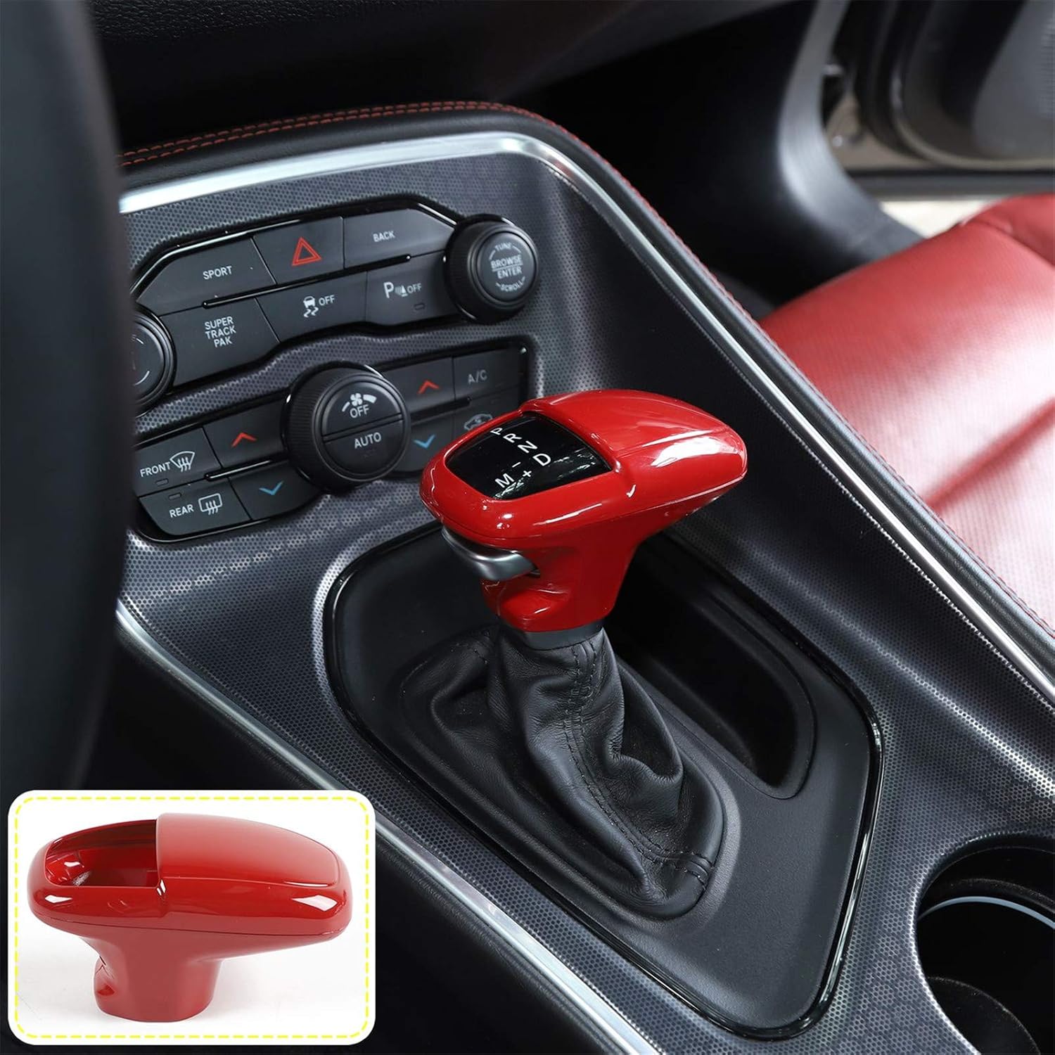 JeCar Gear Shift Knob Trim Cover Interior Trim Kit Compatible with Dodge Challenger/Charger 2015-2023 & Durango 2018-2021, Red
