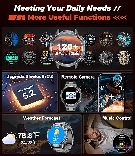 Miniatura 6 de Reloj inteligente militar para hombre, reloj inteligente de pantalla grande HD de 1.85 pulgadas, linternaIP68 resistente al agua800 mAhpodómetromás