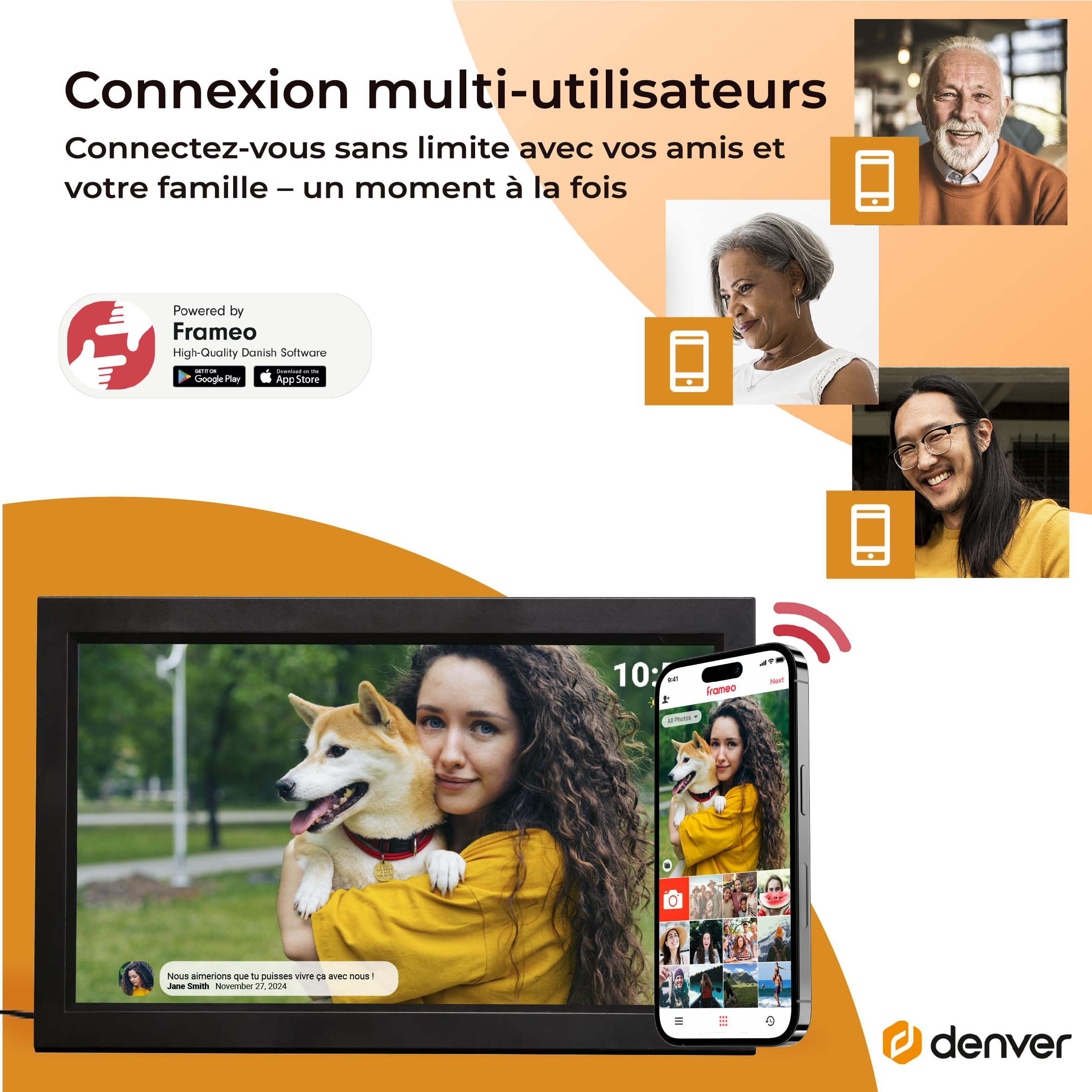 Denver PFF-1503B Cadre Photo numérique Wi-FI FRAMEO 15,6 Pouces Full HD, écran Tactile IPS 1920 x 1080, mémoire 16 Go, Finition Noire