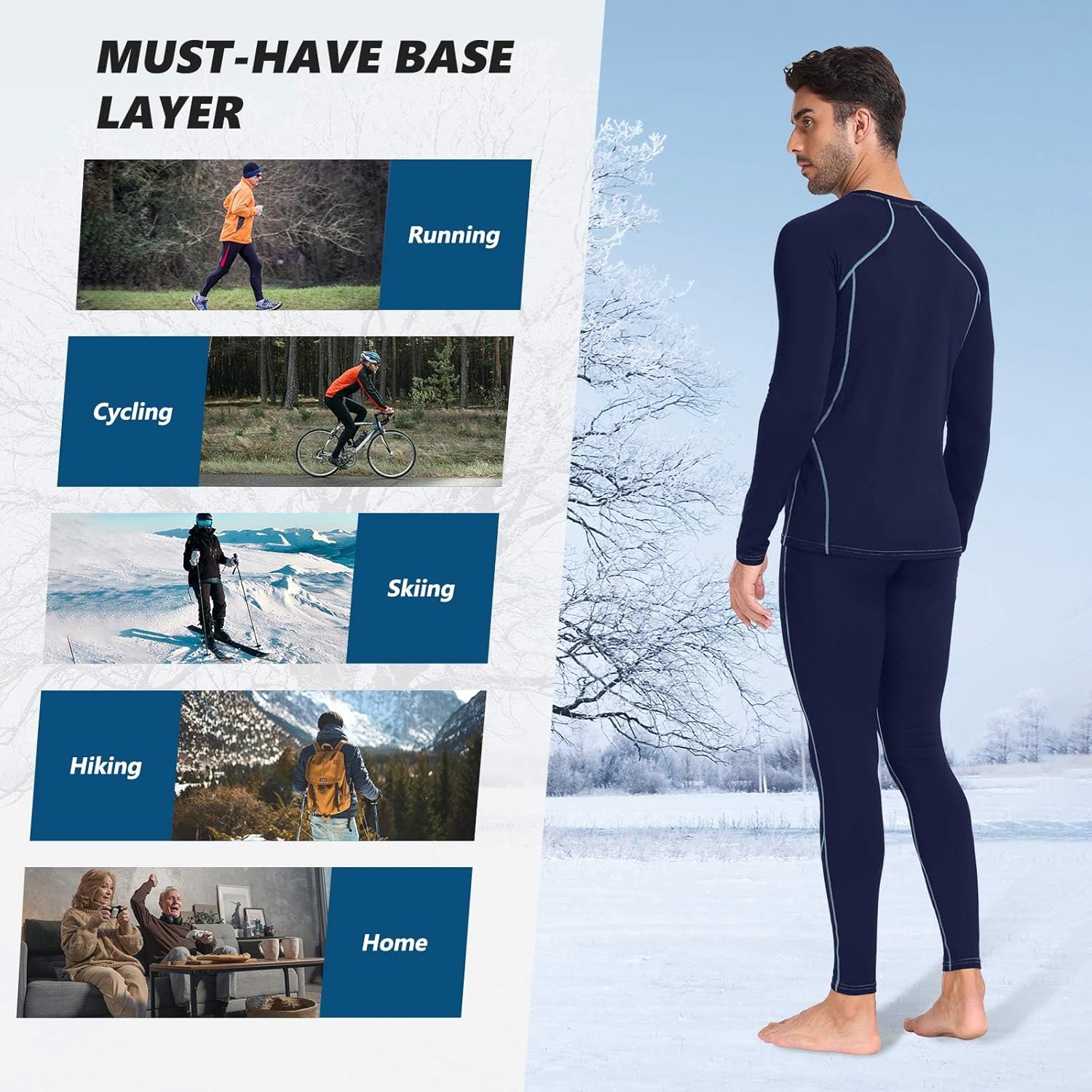 SIMIYA Thermal Underwear Set for Men Long Johns with Fleece Lined Base Layer for Workout Skiing Running Hiking Navy Blue - Image 6