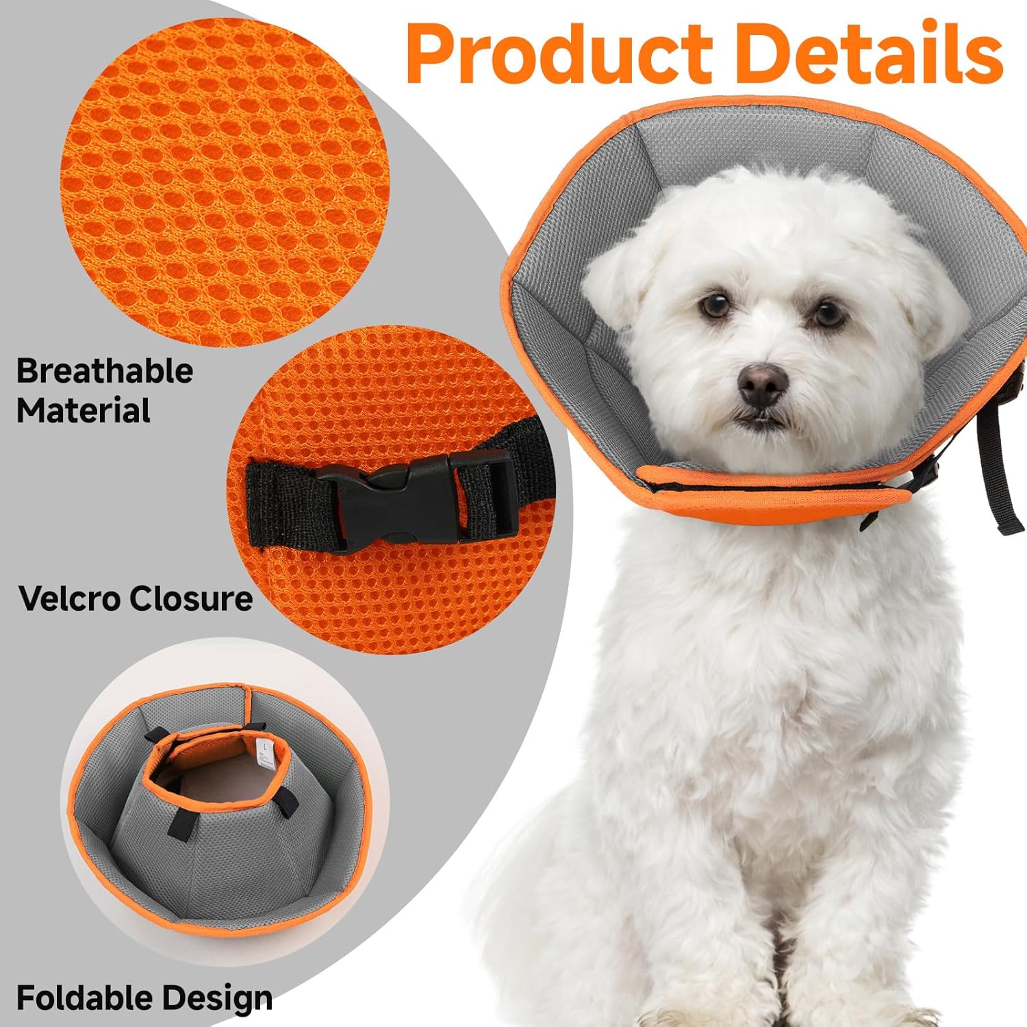 Dog Cone Collar L, Soft Cones for Large Medium Small Dogs,Adjustable Dog Cone Alternative to Stop Licking, Comfy Elizabethan Collar for After Surgery Wound Healing & Hot Spots Orange