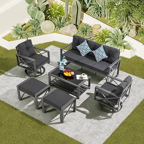 6 Pieces Metal Patio Furniture Set, Outdoor Seating Furniture with