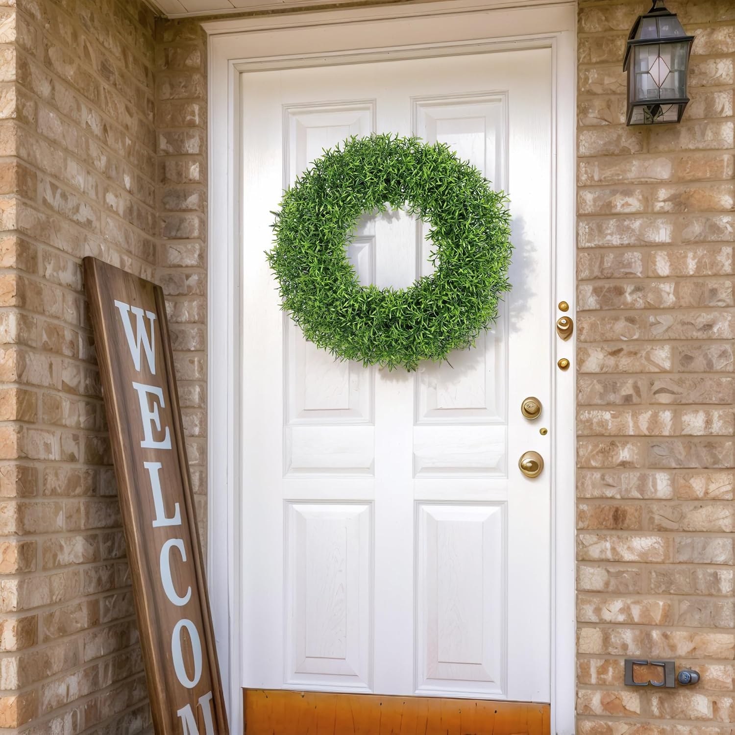 Spring Wreaths for Front Door Outside 24Inch，Green Wreath Boxwood Wreaths Realistic Spring Summer Front Door Wreath for Wall Window Porch Farmhouse Garden Wedding Party Home Decor