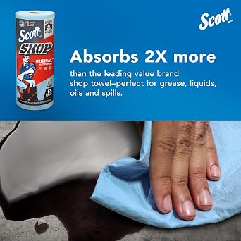 Scott Shop Original Blue Towels (75130), 9.4x11 Cloth-like Paper Towel (30 Rolls of 55 Sheets, 1,650 Sheet Total)