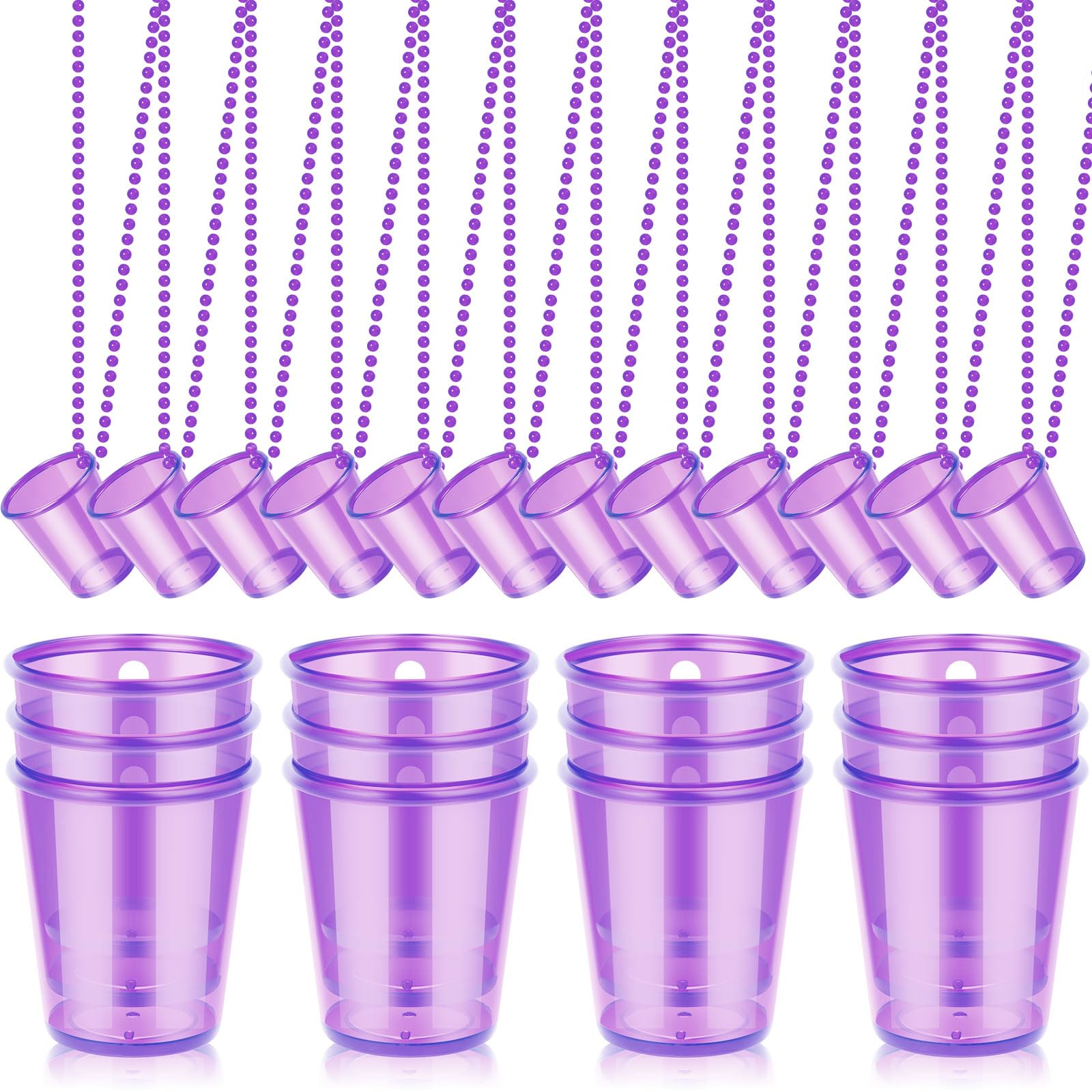 24 Pieces Shot Glass on Beaded Necklace Plastic Shot Cup Necklace Bachelorette Party Team Men and Women Supplies
