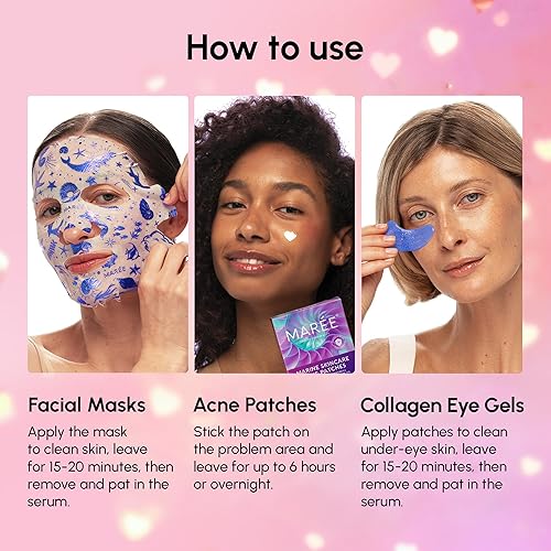 Miniatura 6 de MAREE Set de regalo navideño para el cuidado de la piel, parches para debajo de los ojos, máscara facial de colágeno y bonitos parches de espinillas